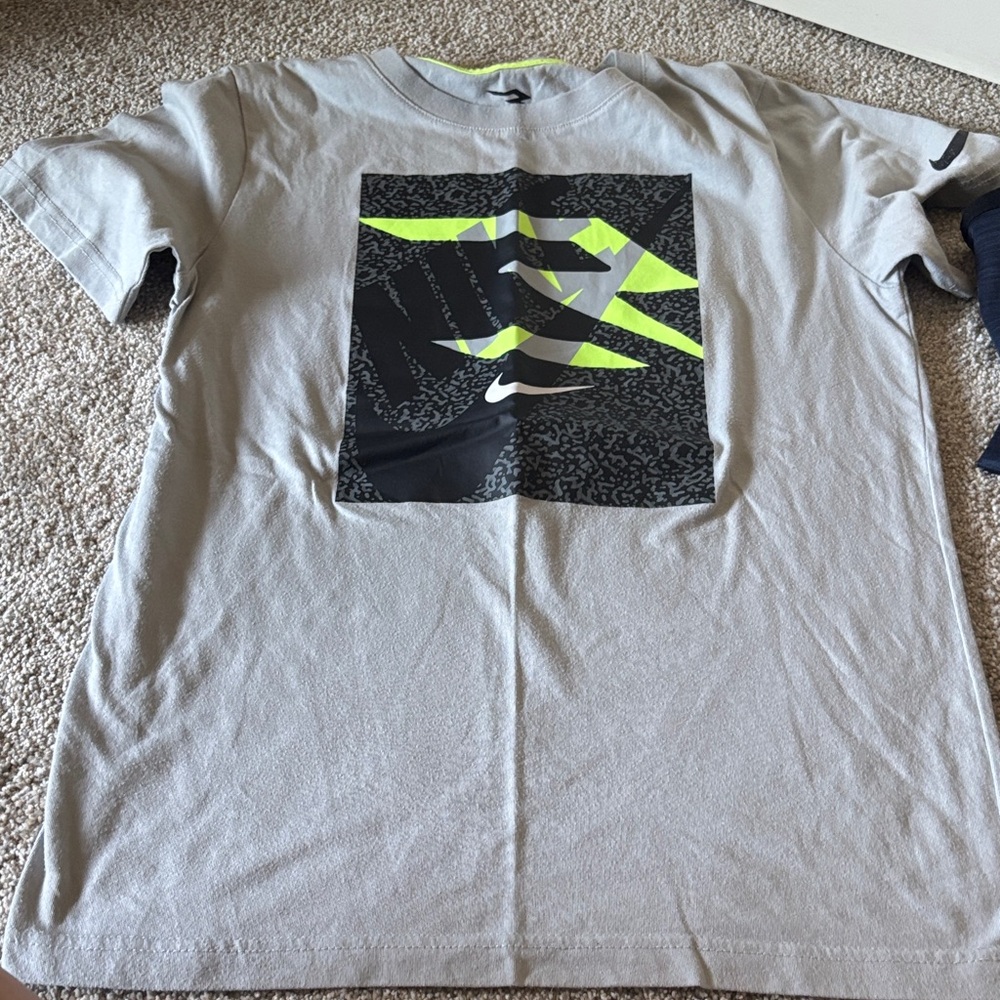 Nike Kids Gray and Neon Graphic Tee